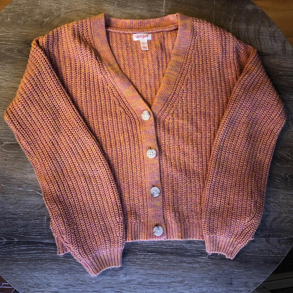 Cat & Jack Women's Multicolored Rust-Pink Knit Button Cardigan